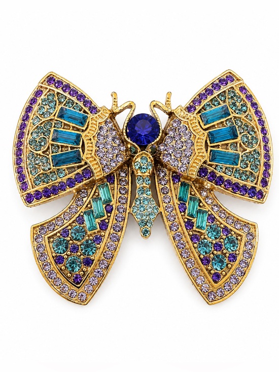 Jewelry - Large Blue & Teal Crystal Butterfly Brooch – Gold Tone Statement Pin